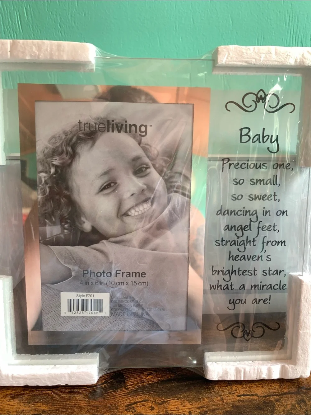 TrueLiving Mint Glass/Mirror Baby Picture Frame with Sentiment